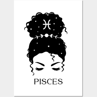 Messy Bun Celestial Queen: Pisces Zodiac Sign Posters and Art